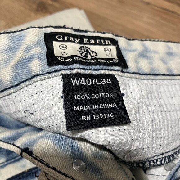 Gray Earth Men's Distressed Light Blue Jeans W40/L34 100% Cotton - Picture 4 of 5